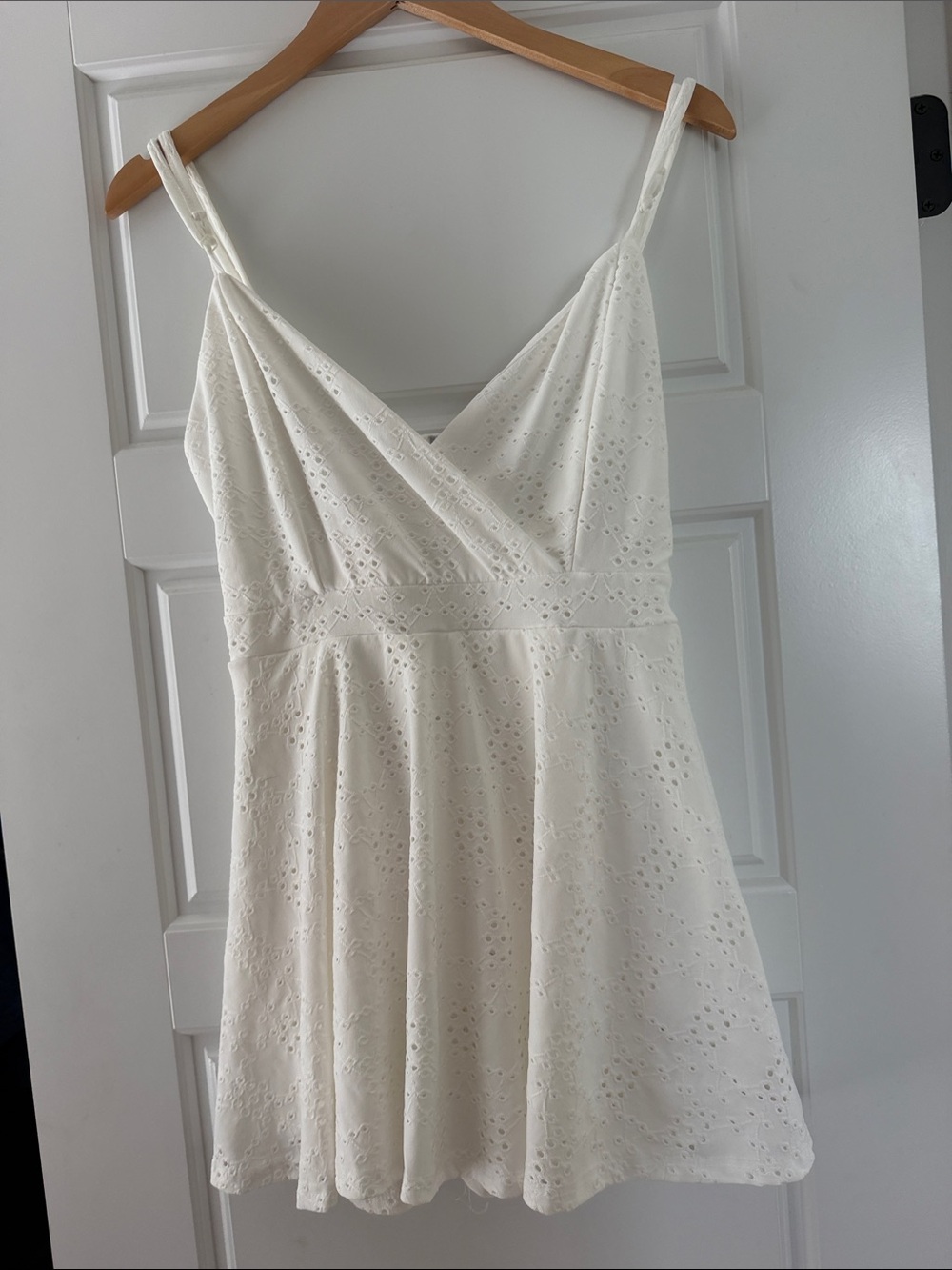 White Eyelet Sundress/Romper- Sleeveless V-Neck Dress